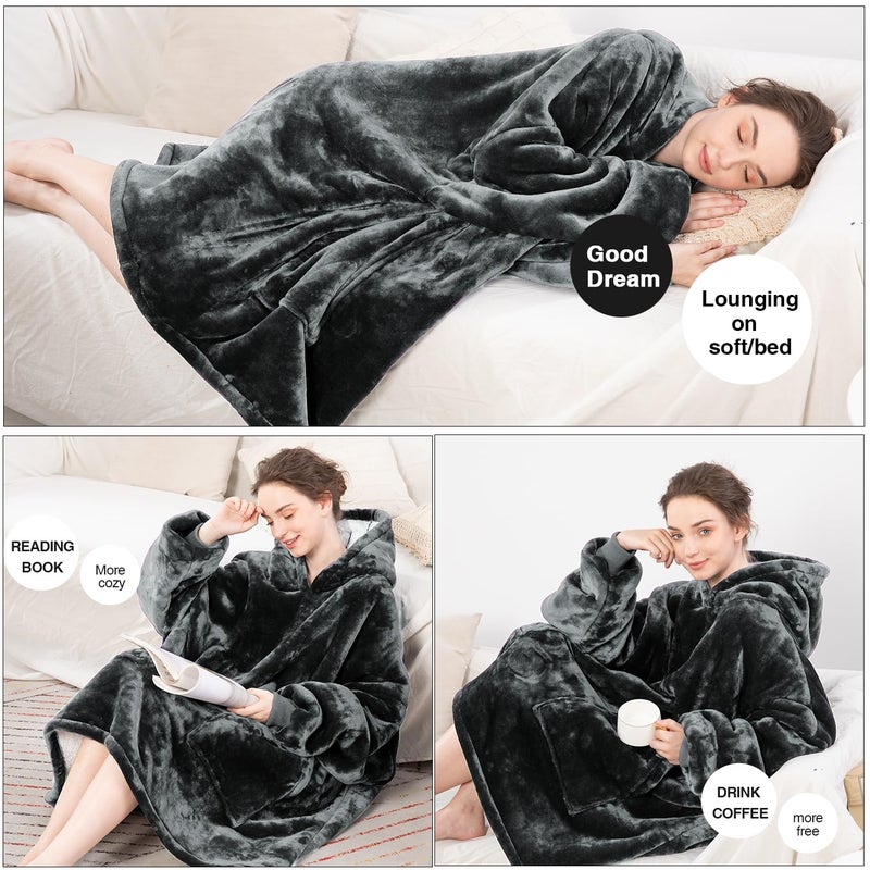 Aemicion Blanket Hoodie for Adults,Cozy Warm Thick Sherpa Wearable Hoodie Blanket sweatshirt as Gifts for Men Women-Grey - Image 4